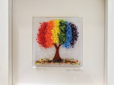 Fused glass rainbow tree picture